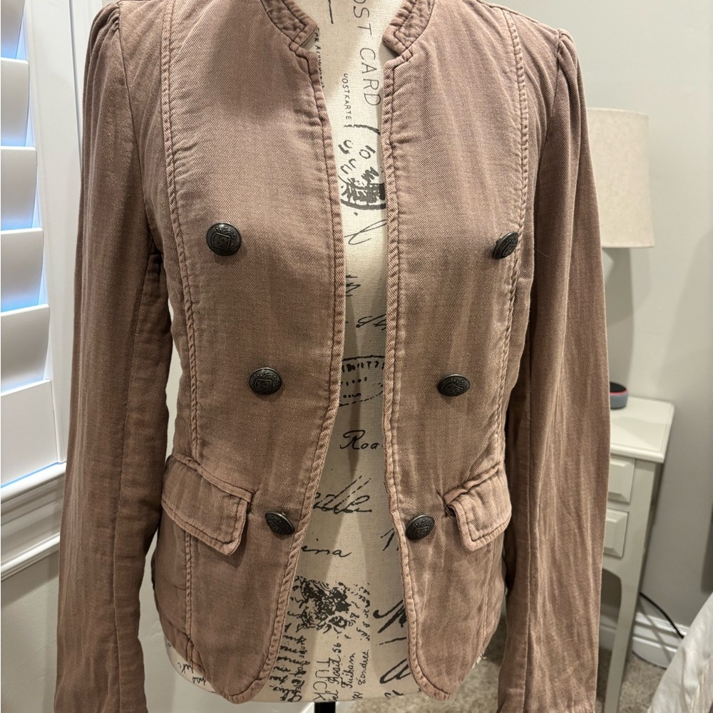 Free People Washed Rose Brown Double-Breasted Military Jacket - Picture 1 of 6